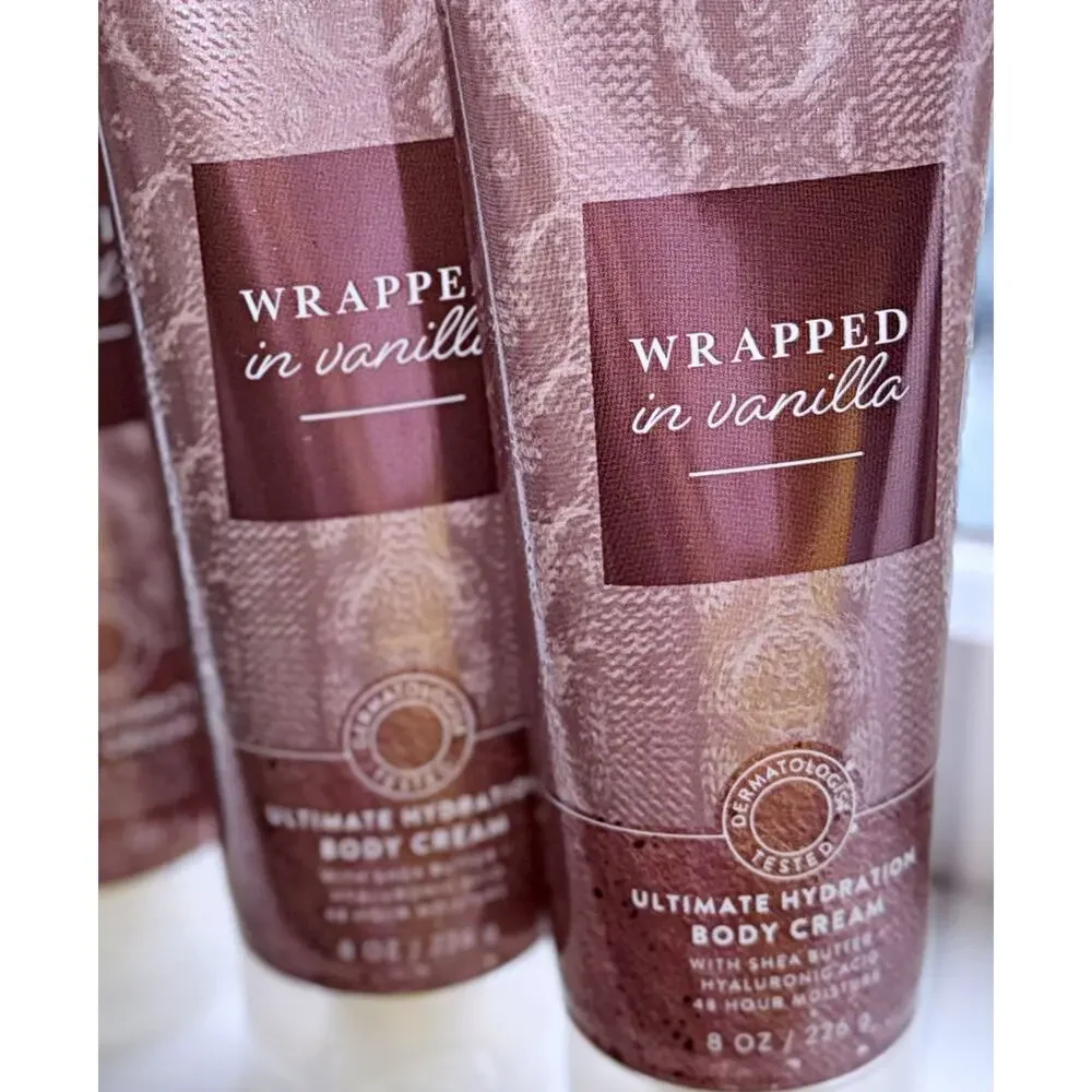 Bath & Body Works 8 oz Wrapped in Vanilla Ultimate Hydration Body Cream x3